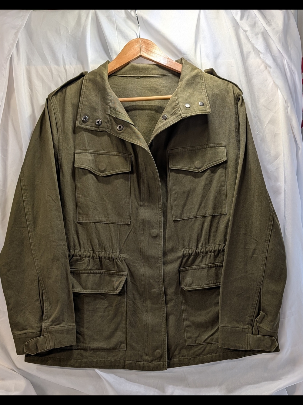 Classic Army Green Military Style Women's Utility Jacket w/drawstring Waist XL